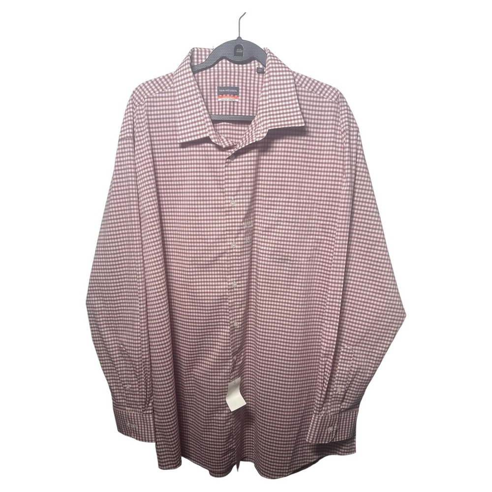 Van Heusen Plaid Shirt Men's 19 35/36 3XL Button Up Stain Shield Tall Fit Stretc